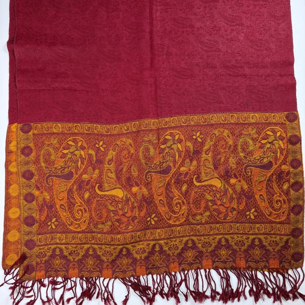 Unbranded Boho Ethnic Womens Pashmina Scarf Wrap Burgundy Paisley